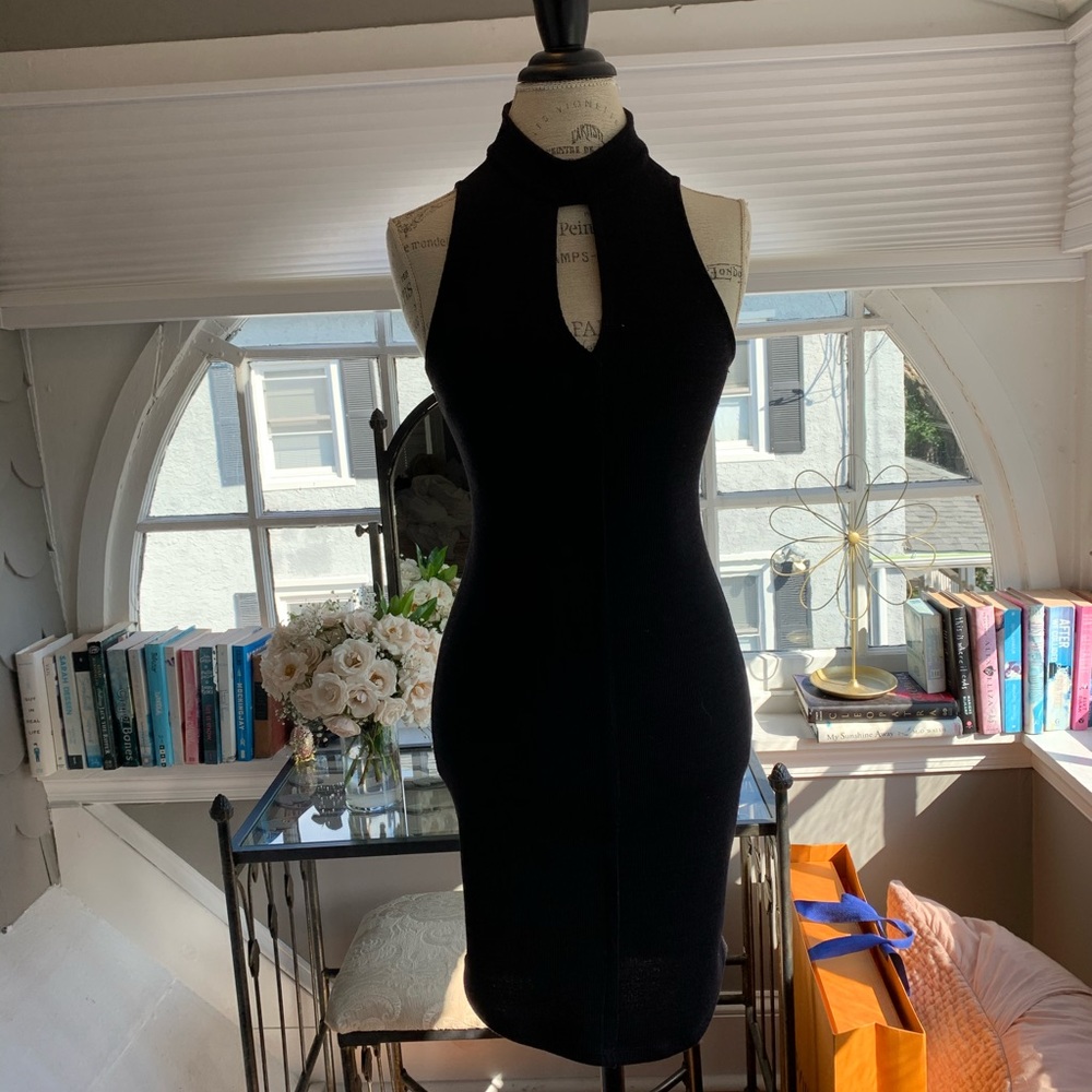 Black high neck body con dress